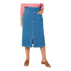 Women with Control Women's Prime Stretch 2 Denim Midi Skirt Midwash Sz XLP Blue